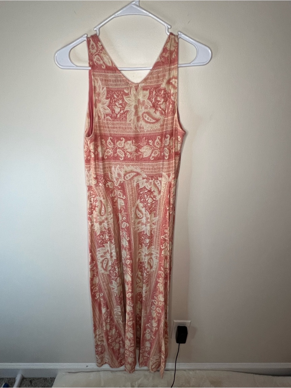 Chaps Coral and Cream Paisley Sleeveless Maxi Dress